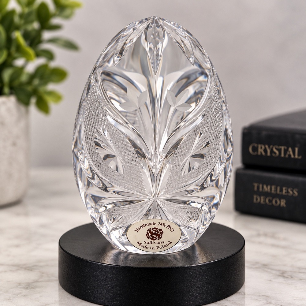 Sullivans Handmade 24% Lead Crystal Egg Paperweight Made in Poland Etched Cut
